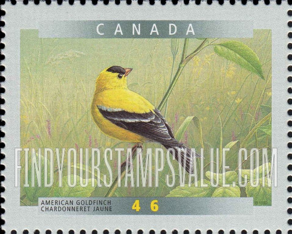 FindYourStampsValue: Bird Type of 1996: American goldfinch