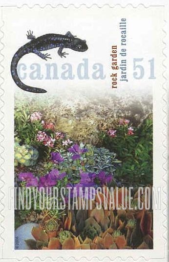 FindYourStampsValue: Gardens: Rock garden and blue-spotted salamander