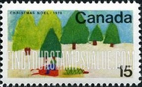 FindYourStampsValue: Christmas: Snowmobile and Trees