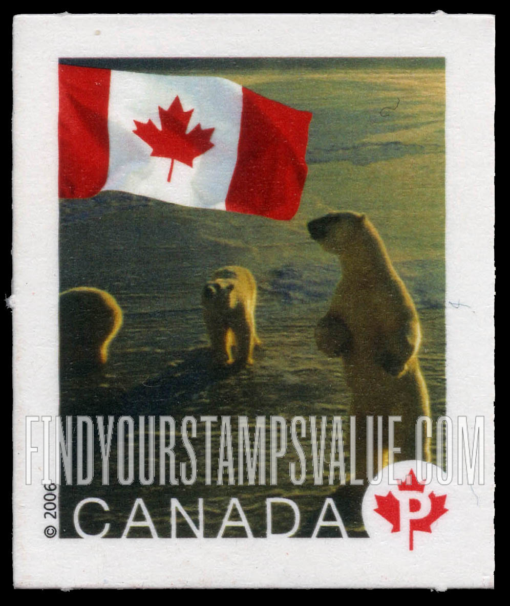 FindYourStampsValue: Flag and Polar Bears Near Churchill, Manitoba