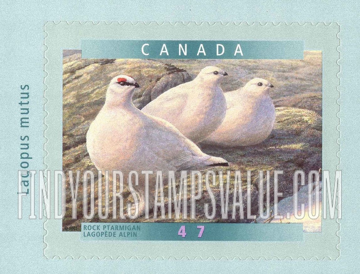 FindYourStampsValue: Bird Type of 1996: Rock ptarmigan