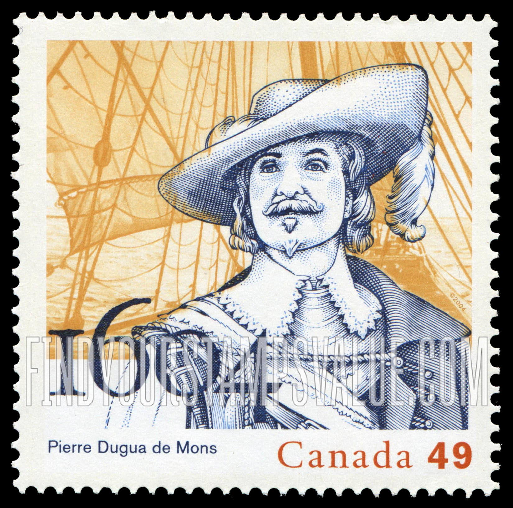FindYourStampsValue: Pierre Dugua de Mons, Leader of First French Settlement in Acadia