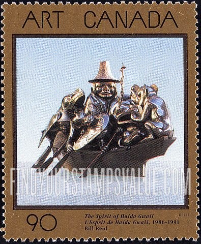 FindYourStampsValue: Art Type of 1988: Sculpture: The Spirit of Haida Gwaii, by Bill Reid