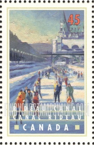 FindYourStampsValue: Canals of Canada: Ice skating on Rideau Canal, Ottawa