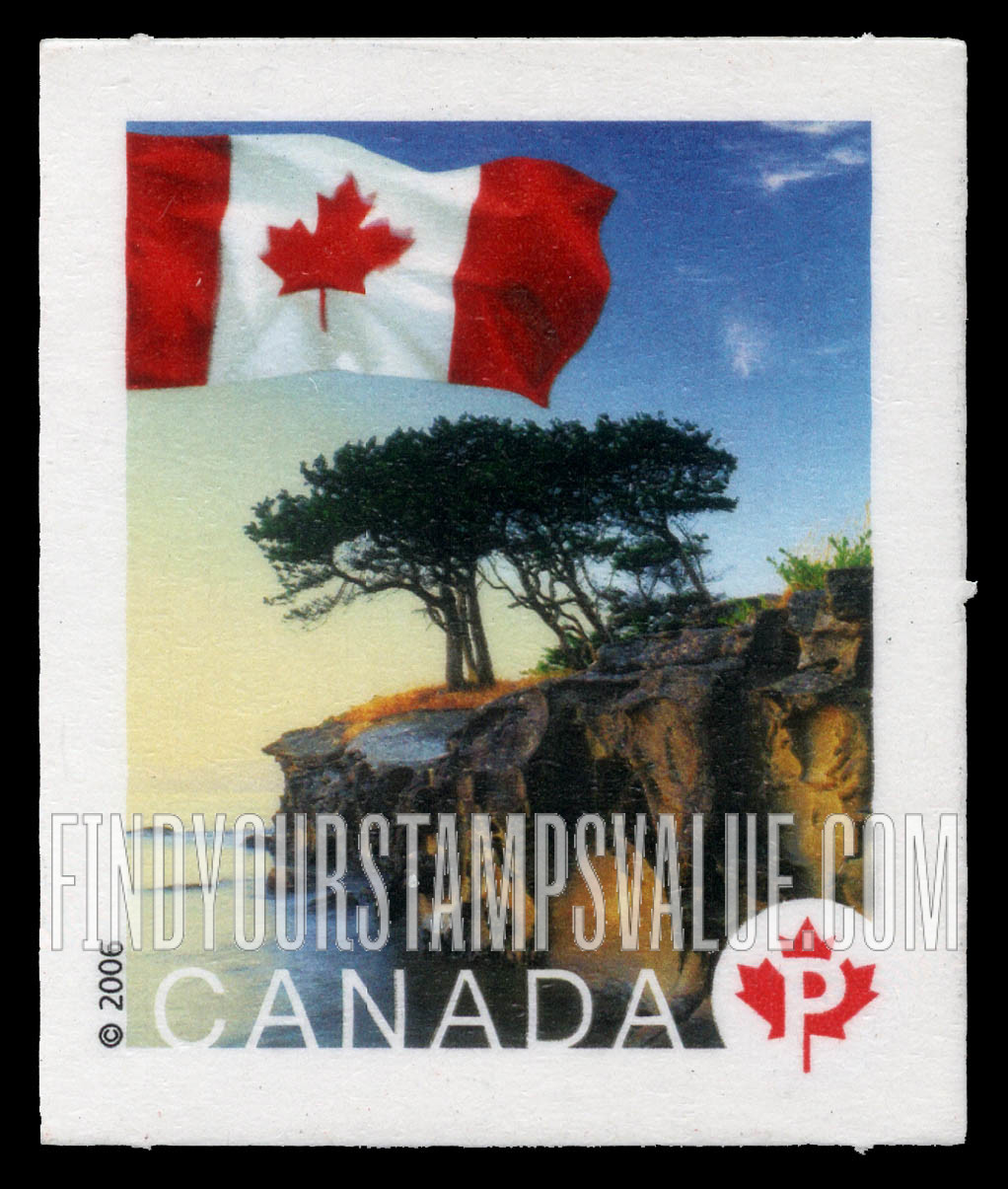 FindYourStampsValue: Flag and Cliff Near Chemainus, British Columbia