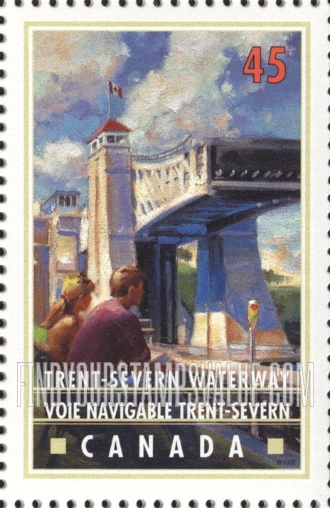 FindYourStampsValue: Canals of Canada: Peterborough lift lock, Trent-Severn Waterway, Ontario