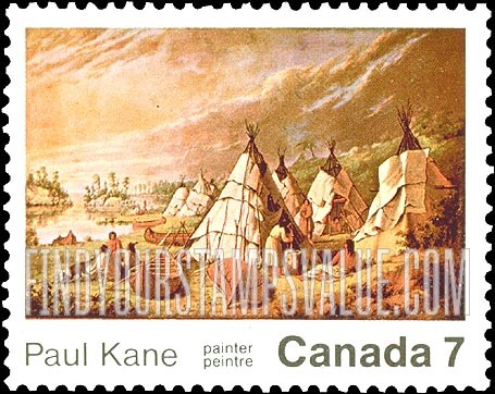 FindYourStampsValue: Indian Encampment on Lake Huron, by Kane