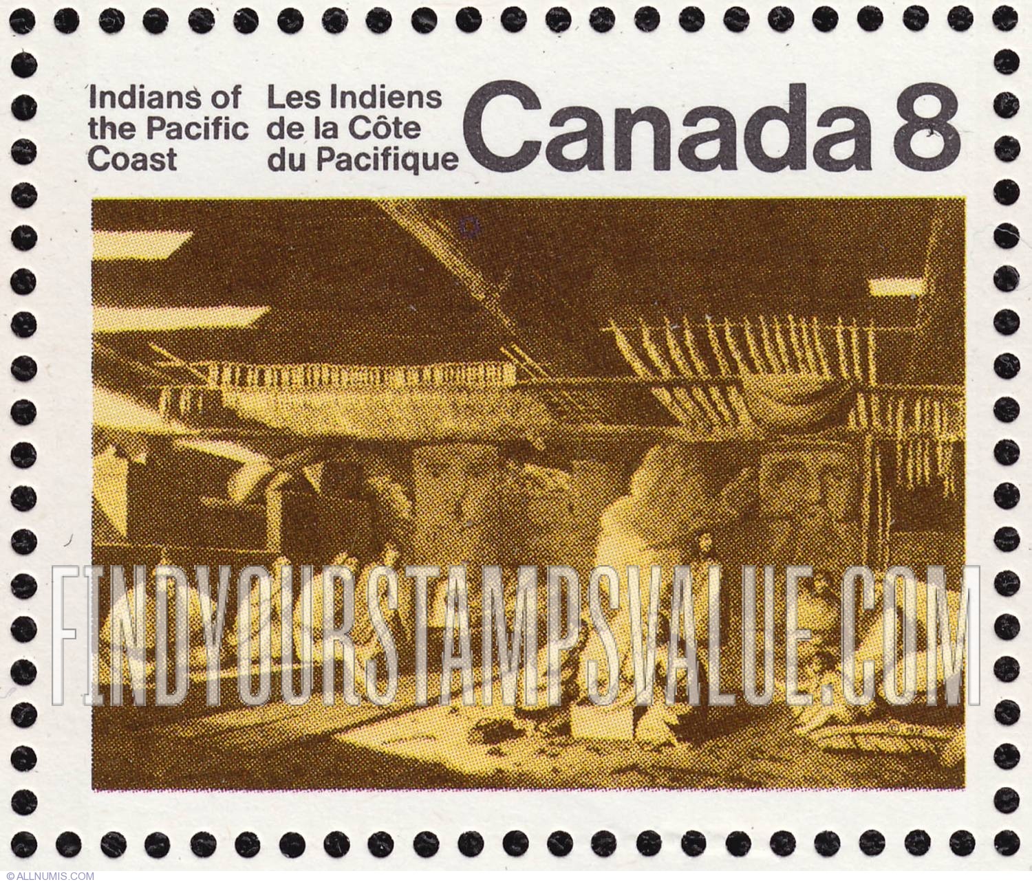FindYourStampsValue: Indians of Canada: Nootka Sound, house, inside