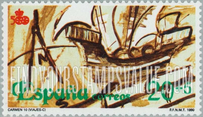 FindYourStampsValue: Semi-Postal: Discovery of America, 500th Anniversary, Drawings of sailing ships “Viajes-C”