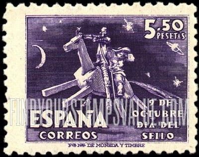 FindYourStampsValue: Air Post: Don Quixote and Sancho Panza Astride Clavileno