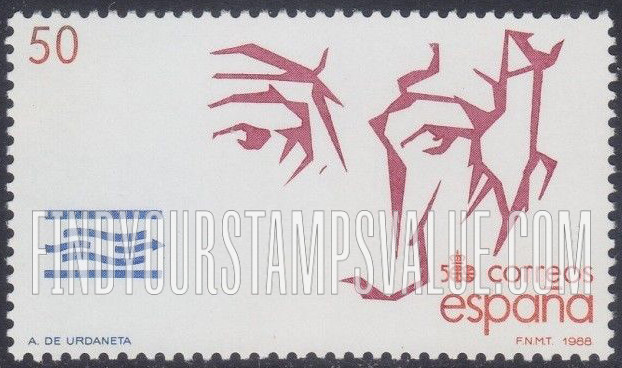 FindYourStampsValue: Discovery of America (in 1992), 500th Anniversary: Andres de Urdaneta (1498-1568), and symbol of the west-to-east route between the Philippines and America that he discovered