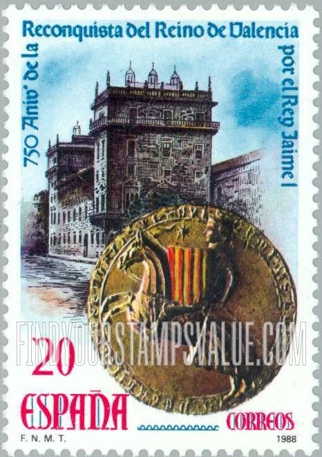 FindYourStampsValue: Castle in Valencia and royal seal of James I, 13th century