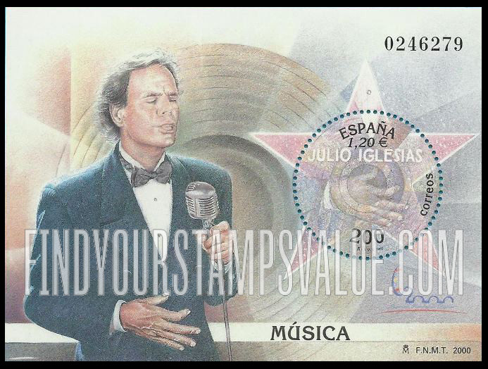 FindYourStampsValue: España 2000 International Philatelic Exhibition, Hand of Julio Iglesias, singer: Illustration reduced