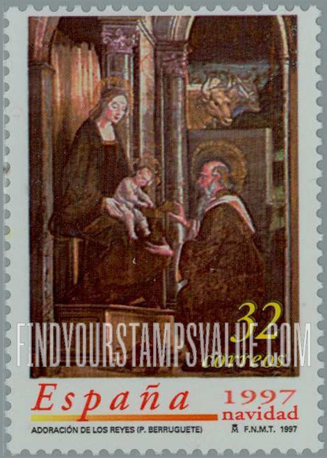 FindYourStampsValue: Christmas: Painting, Adoration of the Kings, by Pedro Berruguete