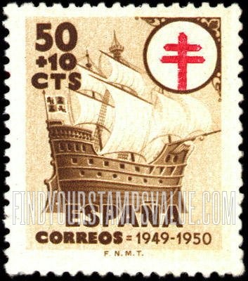 FindYourStampsValue: Postal Tax Semi-Postal: Galleon and Lorraine Cross