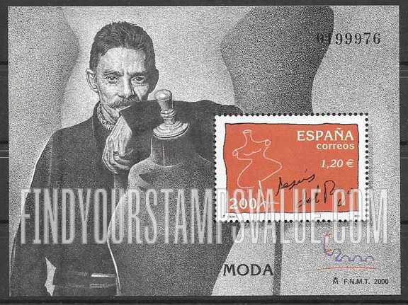 FindYourStampsValue: España 2000 International Philatelic Exhibition, Mannequin, signature of Jesús del Pozo, fashion designer: Illustration reduced