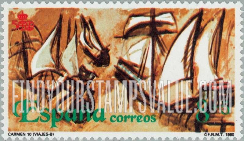 FindYourStampsValue: Semi-Postal: Discovery of America, 500th Anniversary, Drawings of sailing ships “Viajes-B”