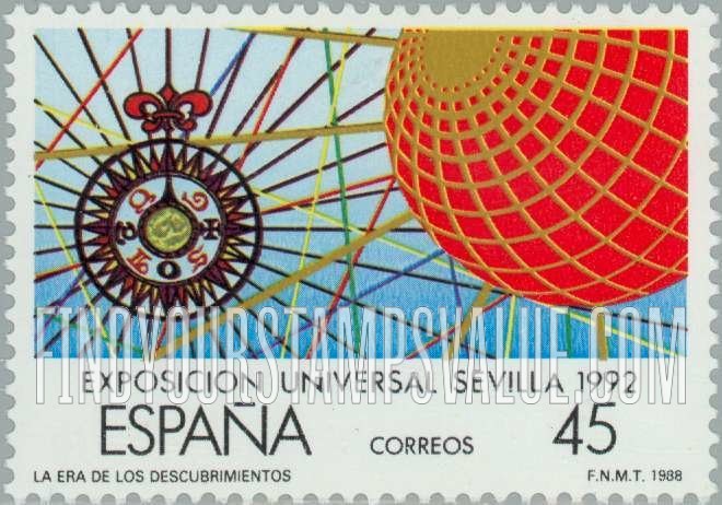 FindYourStampsValue: Era of Discoveries: Compass rose, globe