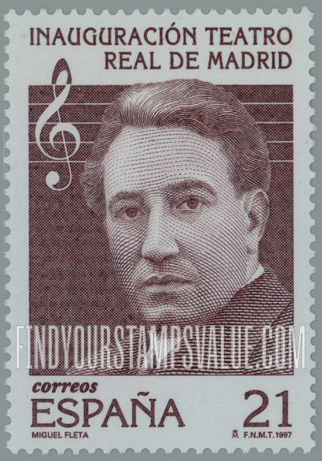 FindYourStampsValue: Opening of Royal Theater, Madrid: Miguel Fleta (1897-1938), opera singer