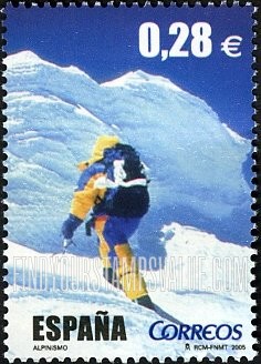 FindYourStampsValue: Scenes from Television Show “Al Filo de lo Imposible”: Climber on snowy mountain