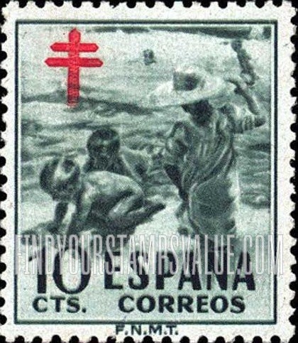 FindYourStampsValue: Postal Tax: Tuberculosis Fund, Children at Seashore