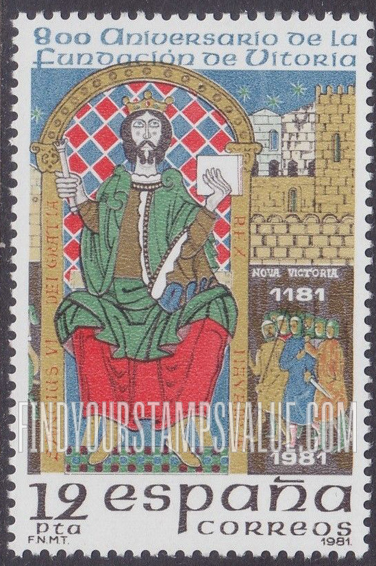 FindYourStampsValue: King Sancius VI of Navarre with City Charter, 12th Cent. Miniature