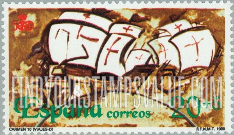 FindYourStampsValue: Semi-Postal: Discovery of America, 500th Anniversary, Drawings of sailing ships “Viajes-D”