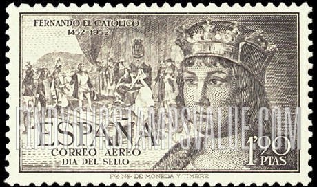 FindYourStampsValue: Air Post: Ferdinand the Catholic and Columbus Presenting Natives