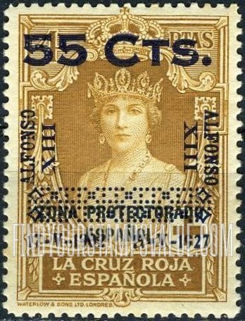 FindYourStampsValue: Semi-Postal: Coronation Silver Jubilee, On Spanish Morocco, Queen Victoria Eugénia