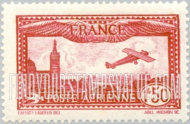 FindYourStampsValue: AIR POST - View of Marseille, Church of Notre Dame at Left