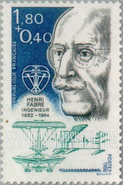 FindYourStampsValue: SEMI-POSTAL - Famous men: Henri Fabre (1882-1984), engineer