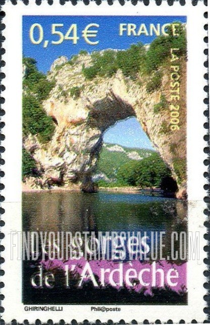 FindYourStampsValue: Aspects of Life in French Regions Type of 2003: Ardèche Gorges, vertical