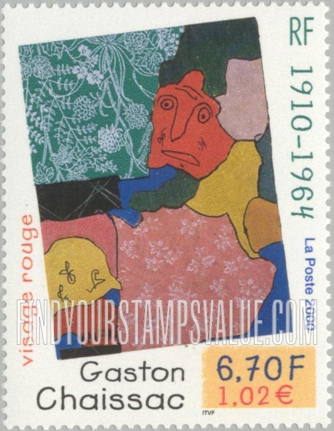 FindYourStampsValue: Art Series: Visage Rouge, by Gaston Chaissac