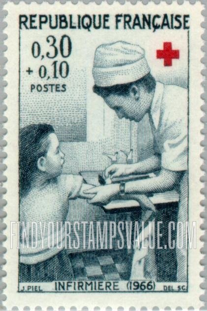 FindYourStampsValue: SEMI-POSTAL - Nurse giving first aid to child, 1966