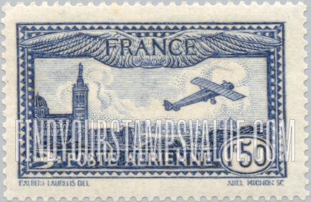 FindYourStampsValue: AIR POST - View of Marseille, Church of Notre Dame at Left