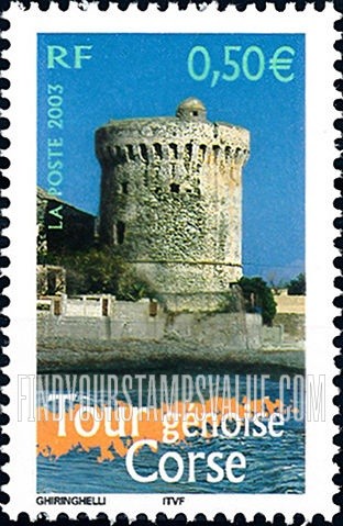 FindYourStampsValue: Aspects of Life in French Regions Type of 2003: Genoese Tower, Corsica, vertical