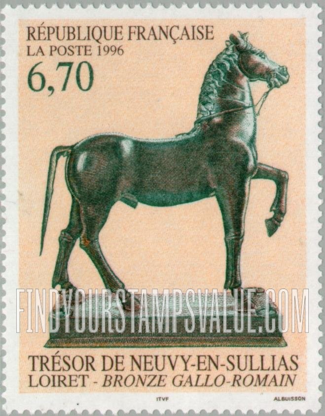 FindYourStampsValue: Art Series: Gallo-Roman Bronze Statue of Horse, Neuvy-en-Sullias, Loiret