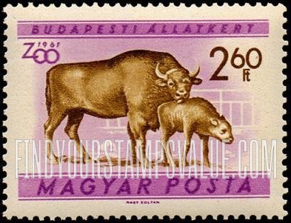 FindYourStampsValue: Animals: Bison cow with calf, horizontal