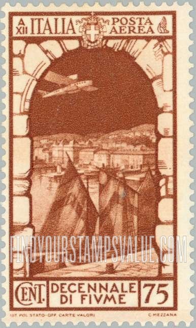 FindYourStampsValue: AIR POST - Annexation of Fiume Type of Postage: View of Fiume Harbor