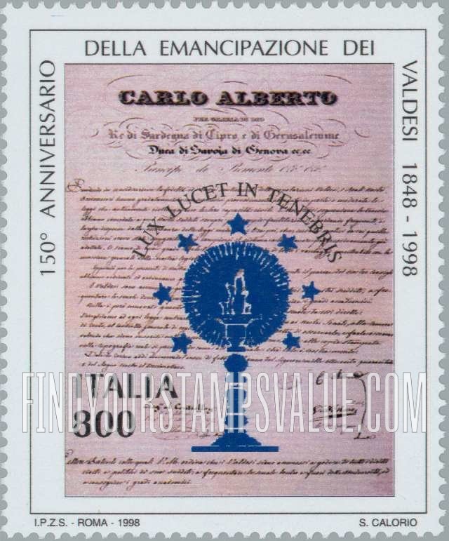 FindYourStampsValue: Emancipation of Valdesi, 150th Anniversary