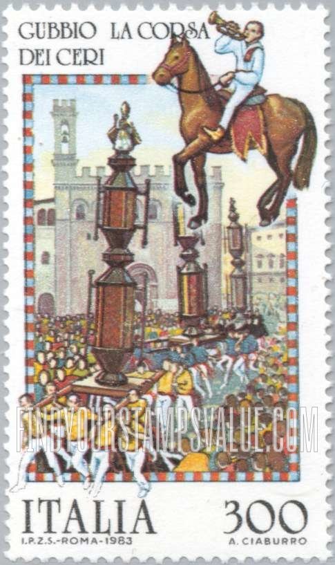 FindYourStampsValue: Folk Celebration Type of 1982: La Corsa Dei Ceri Procession, Gubbio