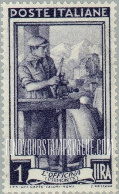 FindYourStampsValue: Blacksmith, Aosta Valley: Italy at Work Type of 1950