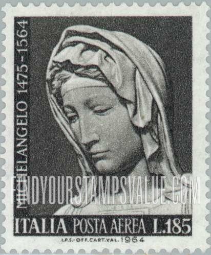 FindYourStampsValue: AIR POST - Madonna of Bruges, by Michelangelo: Michelangelo Buonarroti (1475-1564), artist