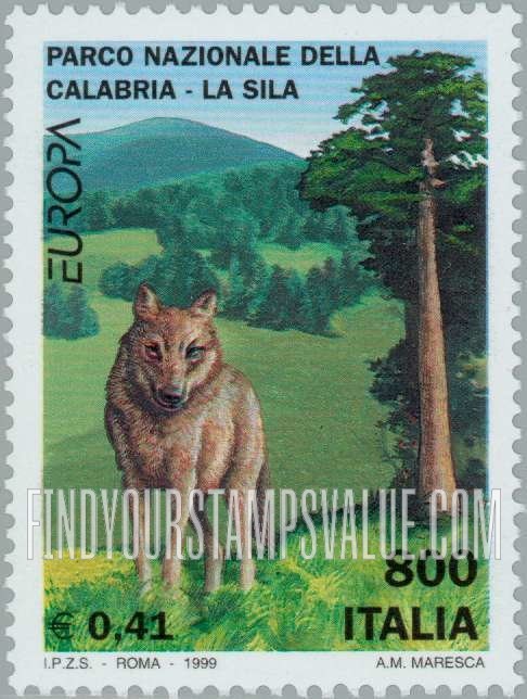 FindYourStampsValue: National Parks: Wolf, Calabria, vertical