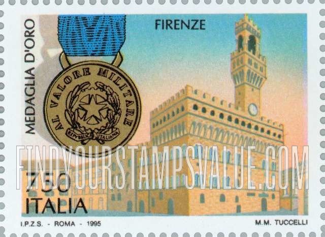 FindYourStampsValue: End of World War II, 50th Anniversary: Gold Medal of Valor, Palazzo Vecchio, Florence