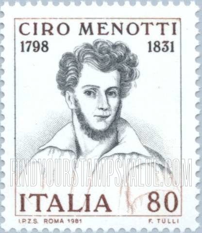FindYourStampsValue: Ciro Menotti (1798- 1831), Patriot