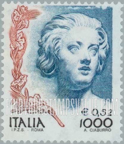 FindYourStampsValue: Denominated in Lira and Euros: Sculpture of Constanza Buonarelli, by Gian Lorenzo Bernini