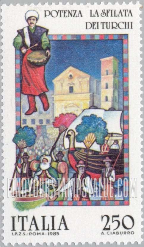 FindYourStampsValue: Folk Celebration Type of 1982: The March of thу Turks, Potenza