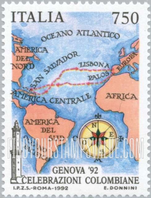 FindYourStampsValue: Discovery of America, 500th Anniversary: Map