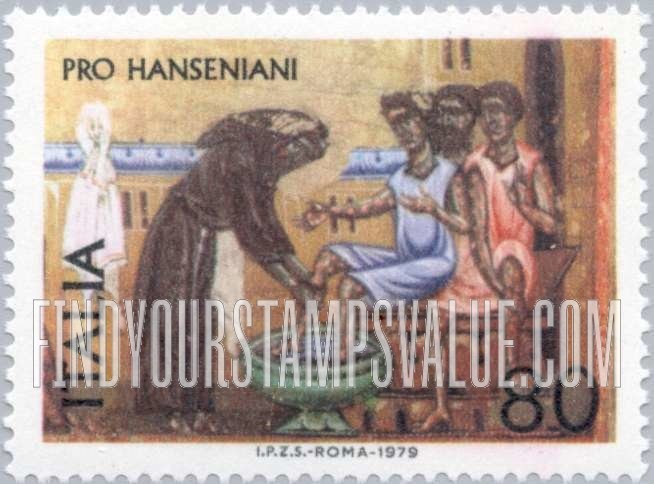 FindYourStampsValue: St. Francis Washing Lepers, 13th Century Painting